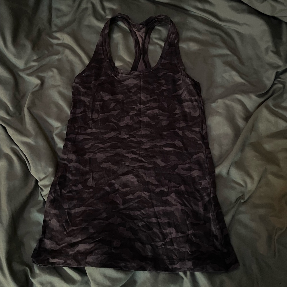 Lululemon Cool Racerback II Sequoia Camo Print Deep Coal Black Tank Top